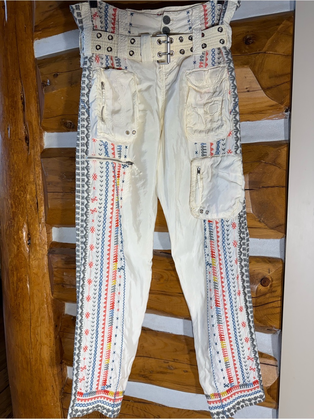 Johnny Was Jorgine Cupra rayon embroidered cargo pants size 6